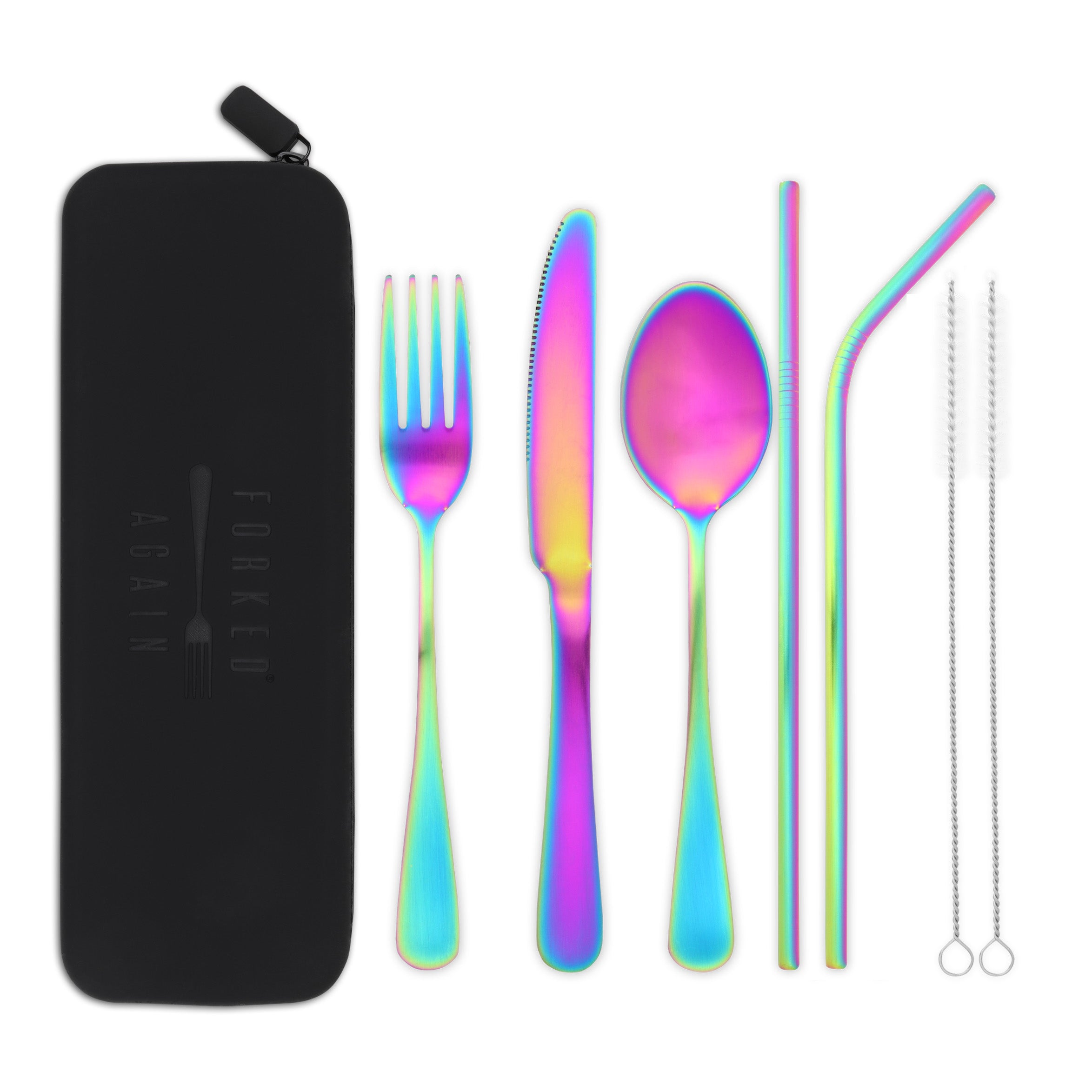 Traditional+Silicone Pouch Travel Cutlery Set (Satin Rainbow)