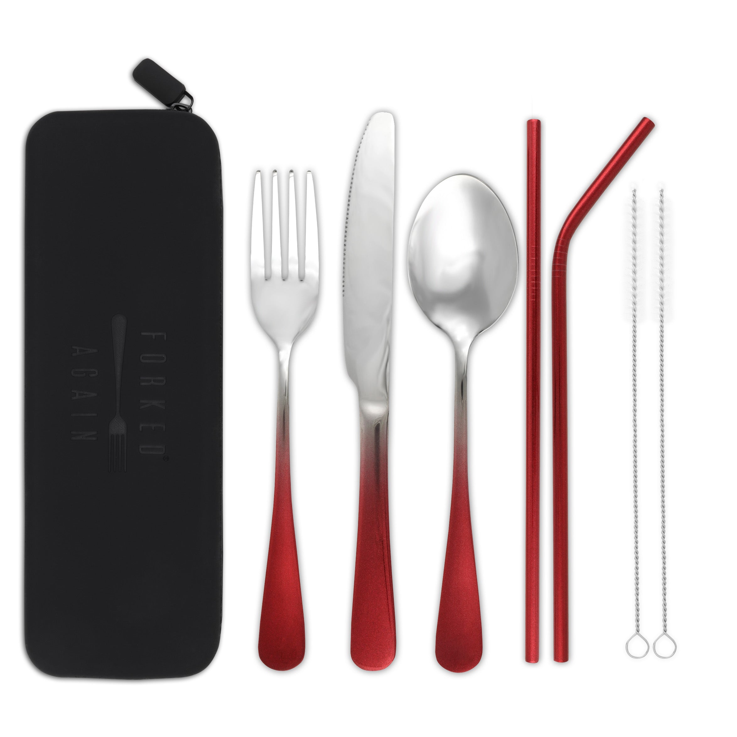 Traditional+Silicone Pouch Travel Cutlery Set (Red Ombré)