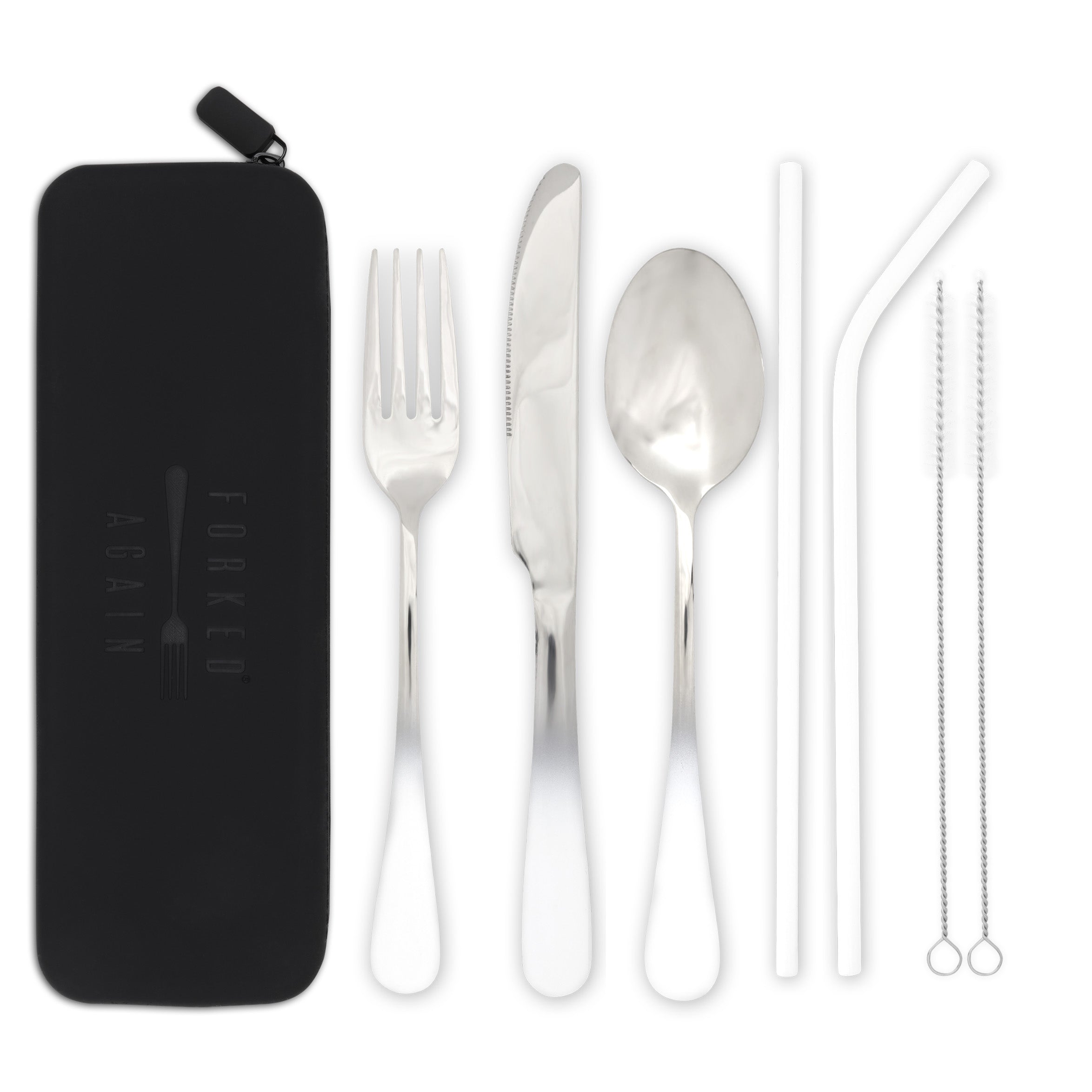 Traditional+Silicone Pouch Travel Cutlery Set (White Ombré)