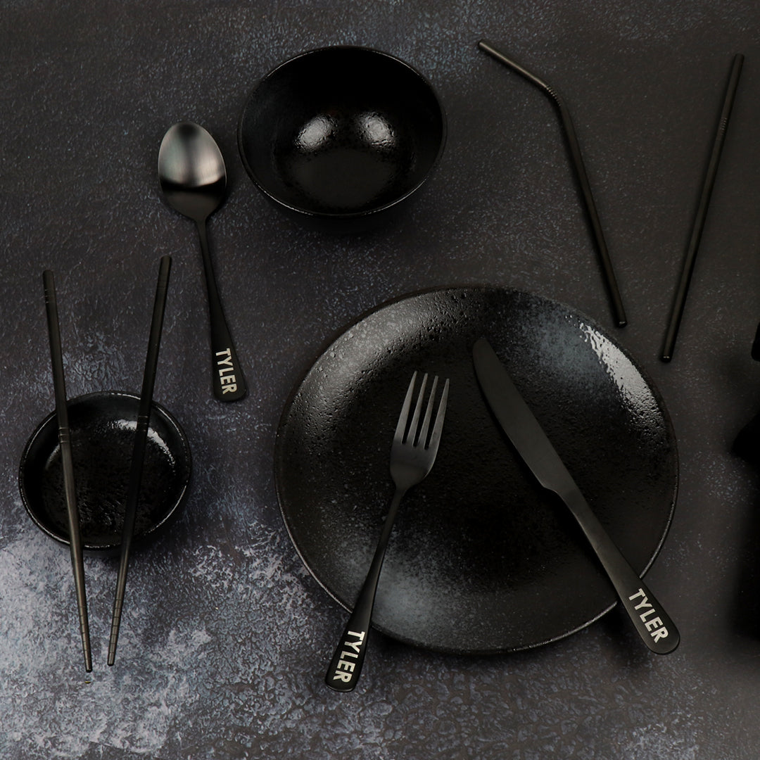 Matte Black Flatware - Set of 5 by Miguel Peixoto | Black